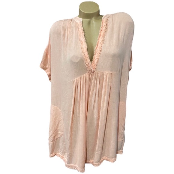 Olivaceous Tops - Olivaceous Sample Peach/Pink Tunic Top Deep V Shirt Small NEW NWT
